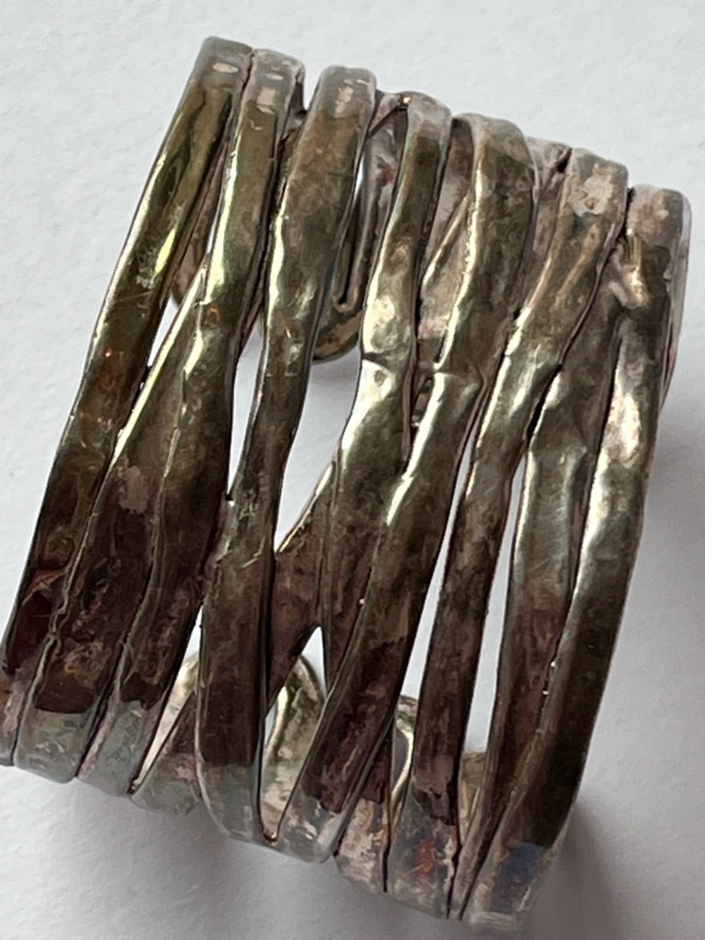 925 Sterling Silver Israel Wide Cuff Brutalist Ribbons Bracelet - Picture 3 of 11